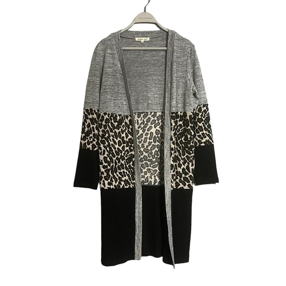 Leopard Open Front Cardigan Sweater gray - Picture 1 of 11